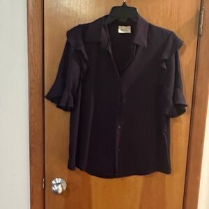 Elie Tahari Deep Purple Blouse with Ruffle Sleeves